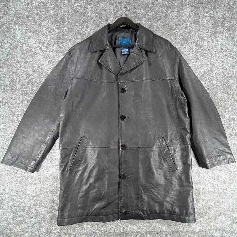 Towncraft Jacket Mens Large Black Nappa Leather‎ Lined Button Front Notch Collar